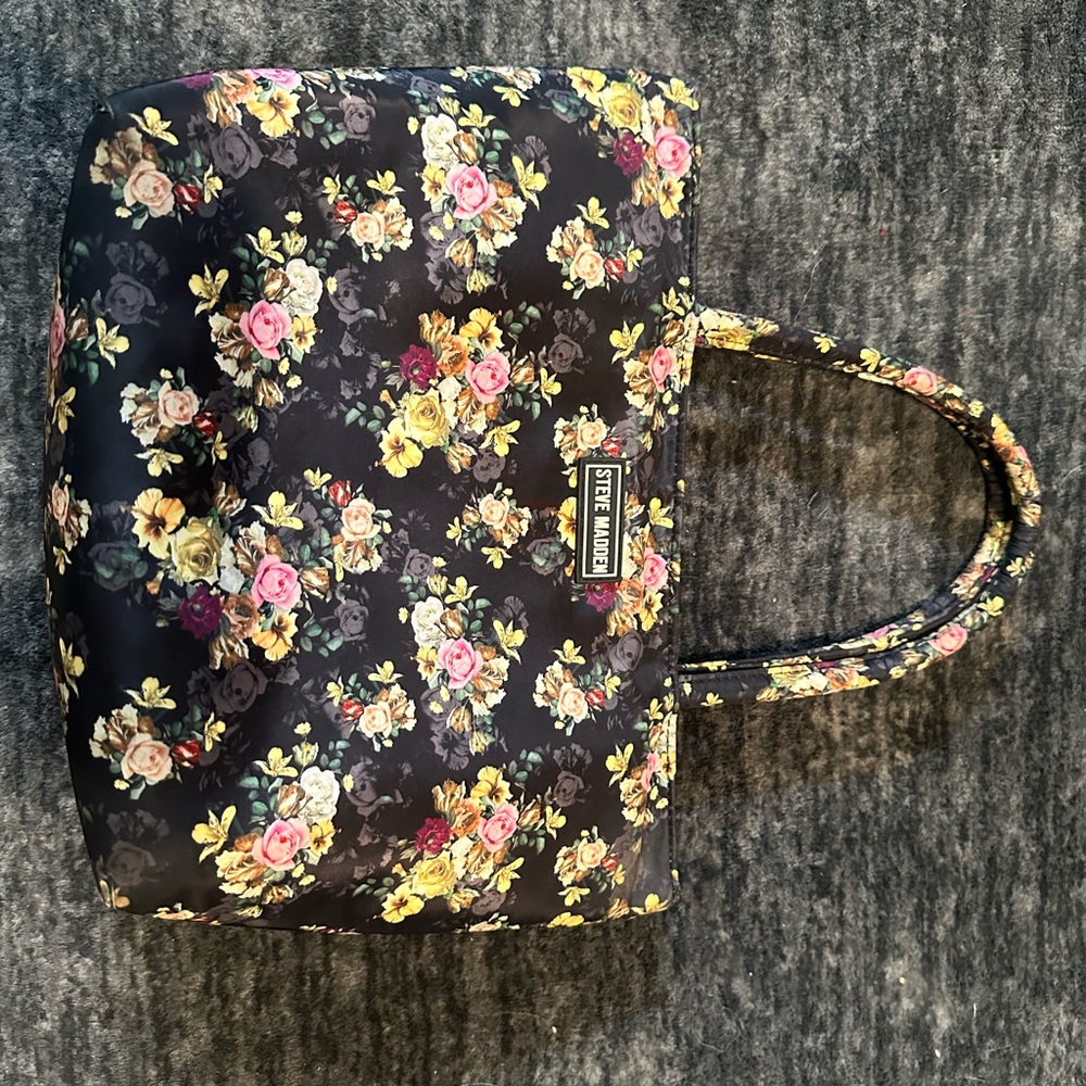 Steve Madden Black Floral Insulated Tote/Lunch Bag